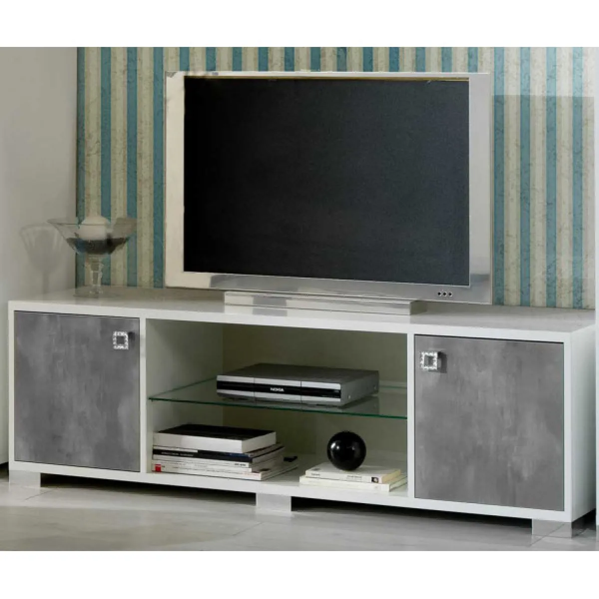 dansmamaison Meuble TV - Blanc/Gris