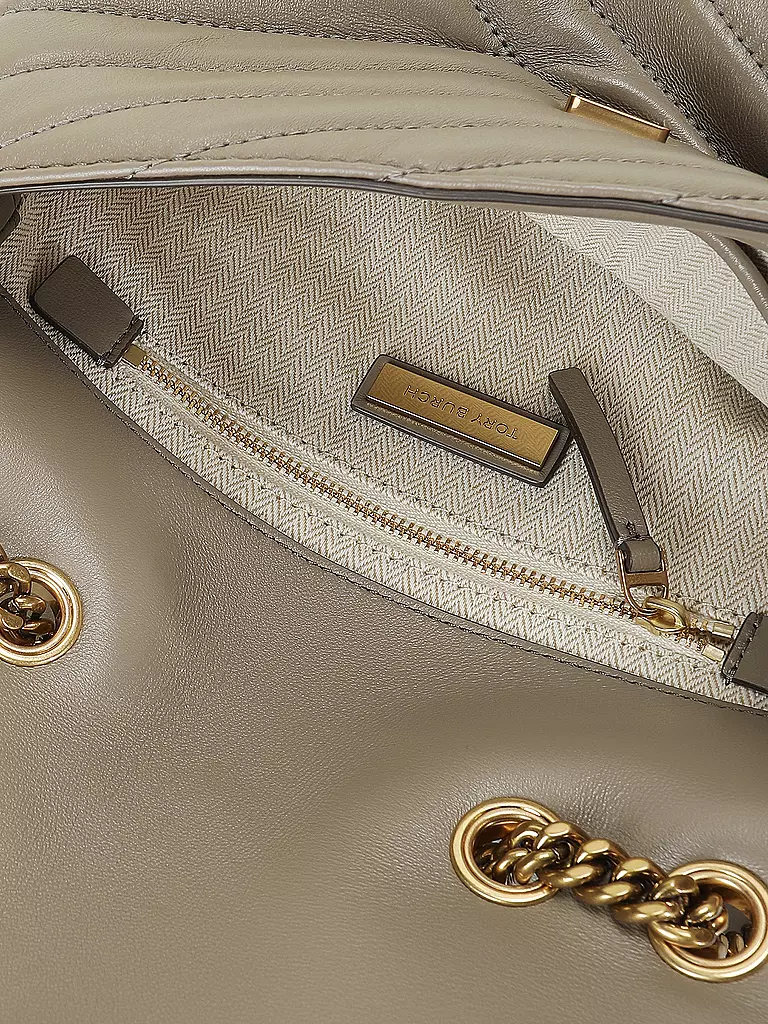 TORY BURCH Ledertasche - Schultertasche KIRA CHEVRON Small grau