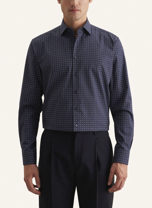 Seidensticker Flannel shirt Regular Long sleeve Kent-Collar Print Blue