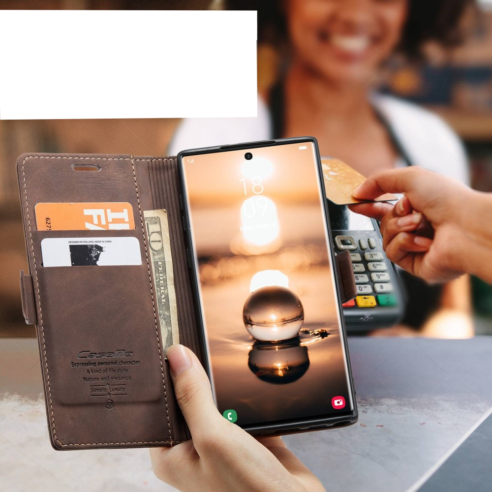 Samsung Galaxy S22 Ultra 5G Leder Tasche Flip Wallet Etui mit Kartenfächern - Dunkelbraun