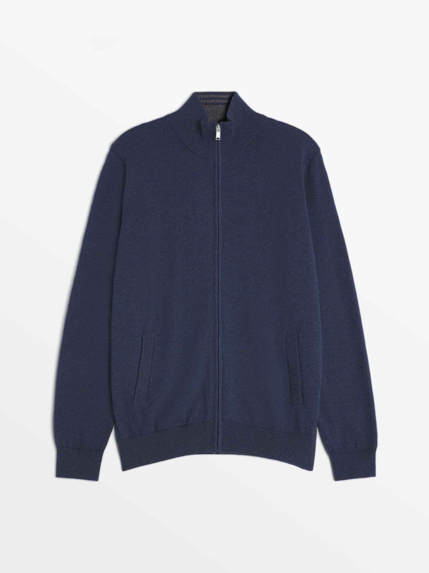 Gilet Homme Zippé Laine Coton Bleu