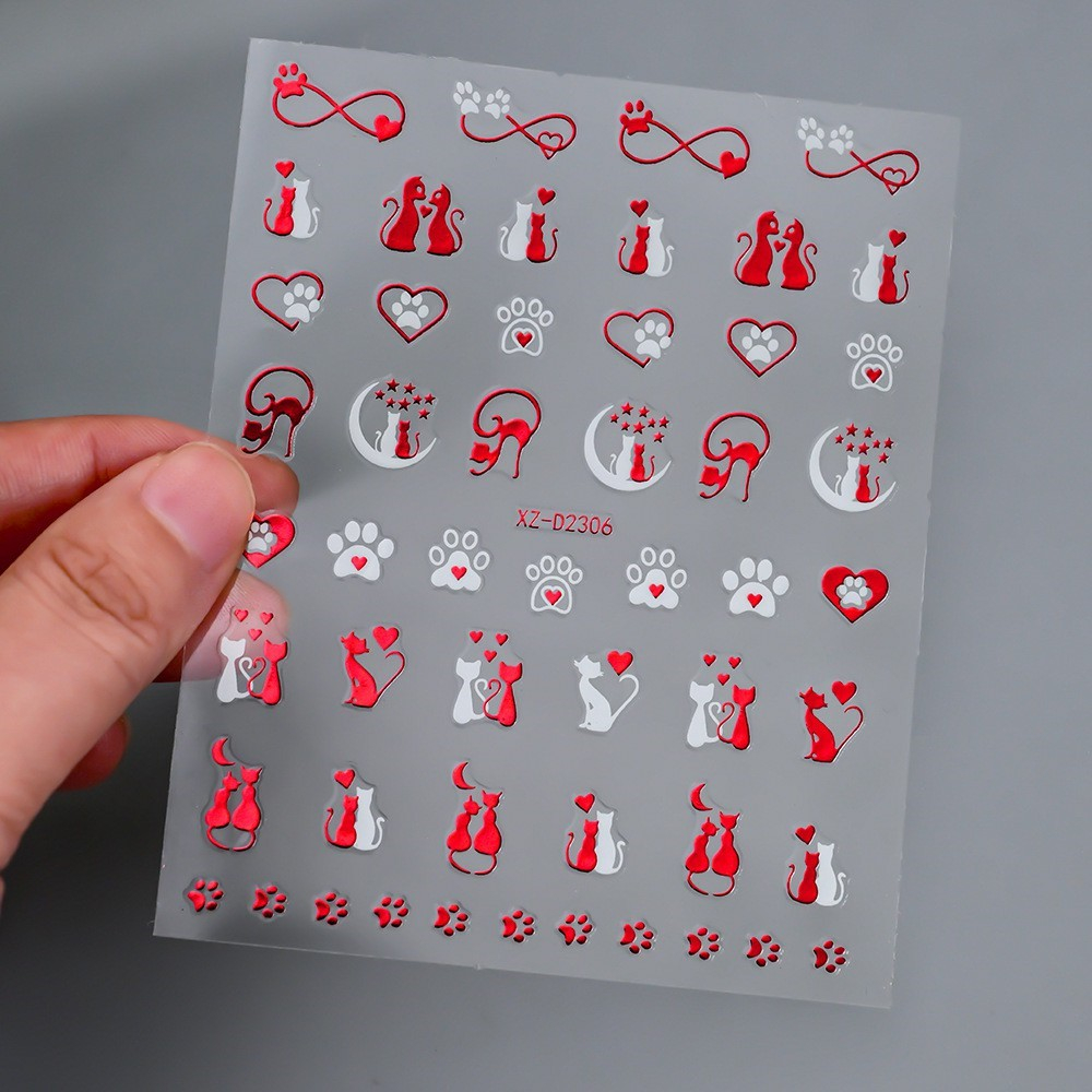 (808-tlg. Set) Nagel Sticker Nail Art Tattoo Selbstklebende Aufkleber Valentinstag - Rot / Weiss