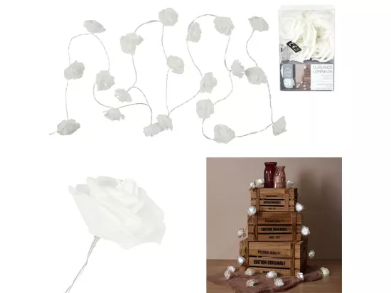 Guirlande avec 10 roses lumineuses - Blanc - L 180 cm