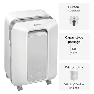 Fellowes Powershred LX201 - destructeur de documents coupe croisée microparticules - 12 feuilles - Corbeille 22 litres - blanc
