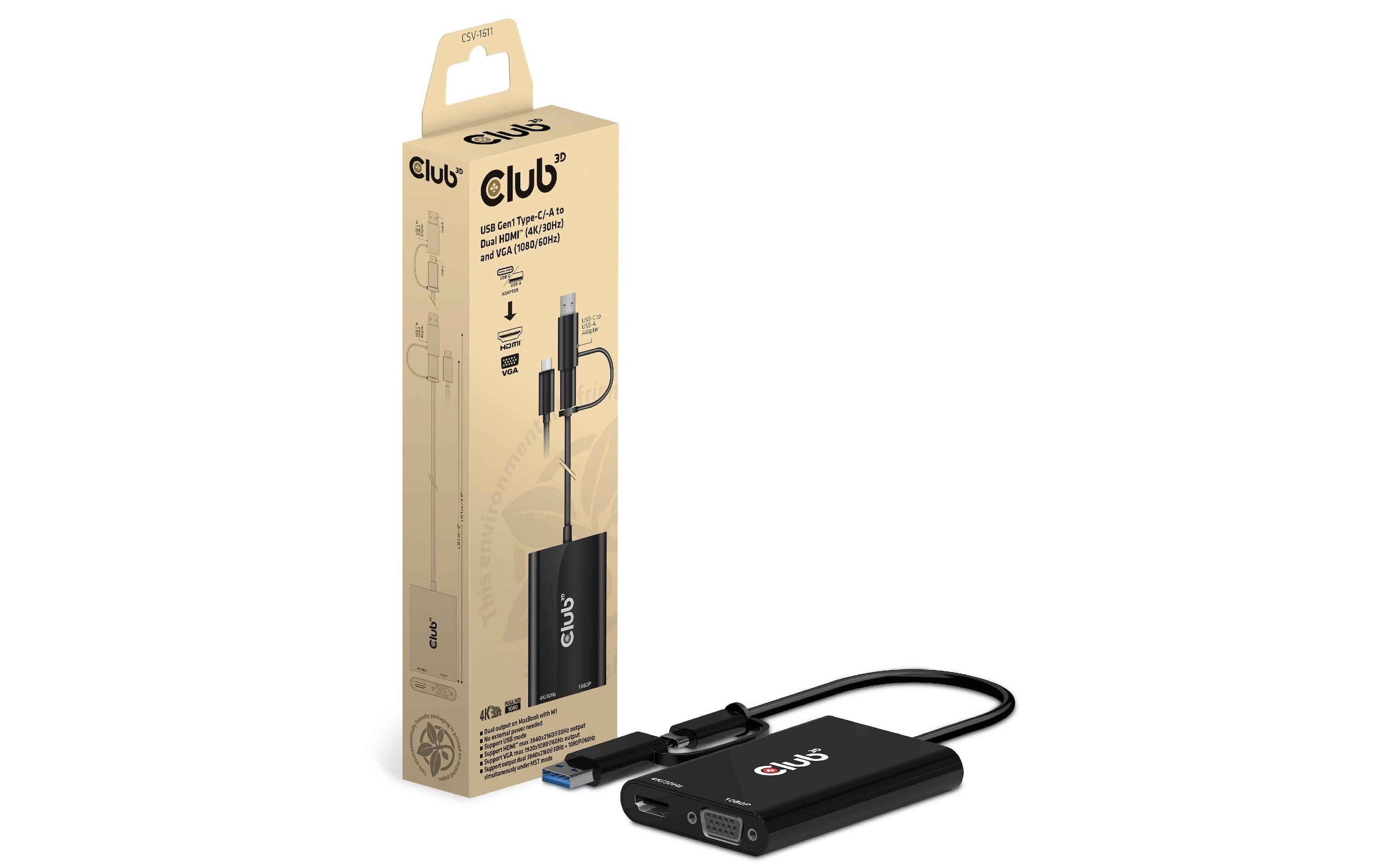 Adapterkabel CSV-1611 USB 3.0/USB Type-C - HDMI/VGA<br>Adapter USB Typ A und Typ C zu 4K HDMI + VGA