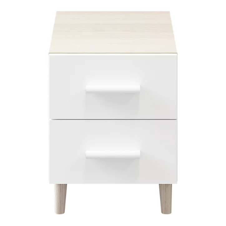 Table de chevet sur pieds blanche et effet chêne 2 tiroirs GoodHome Atomia H. 48,5 x L. 37,5 x P. 45 cm