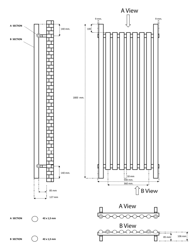 Eastbrook Lambourne horizontale radiator 55x180cm 1146W zwart mat