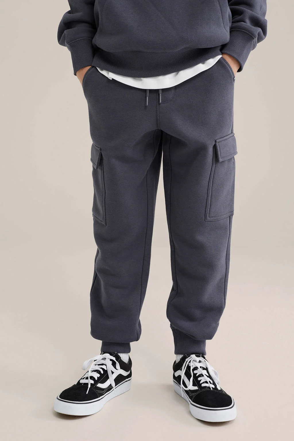 WE Fashion Blue Ridge slim cargo broek antraciet
