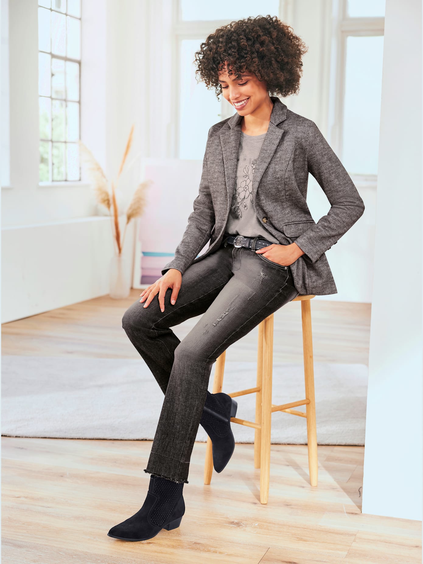 Blazer en jersey motif à carreaux
