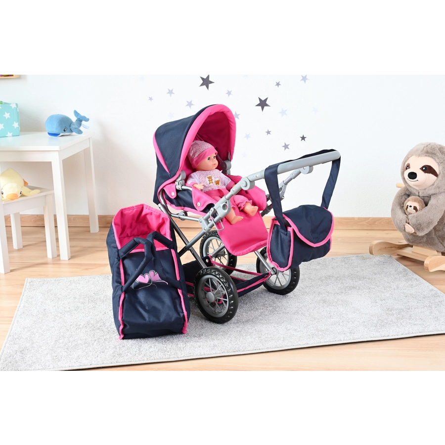 knorr toys® Puppenwagen Ruby - flying hearts blue pink blau