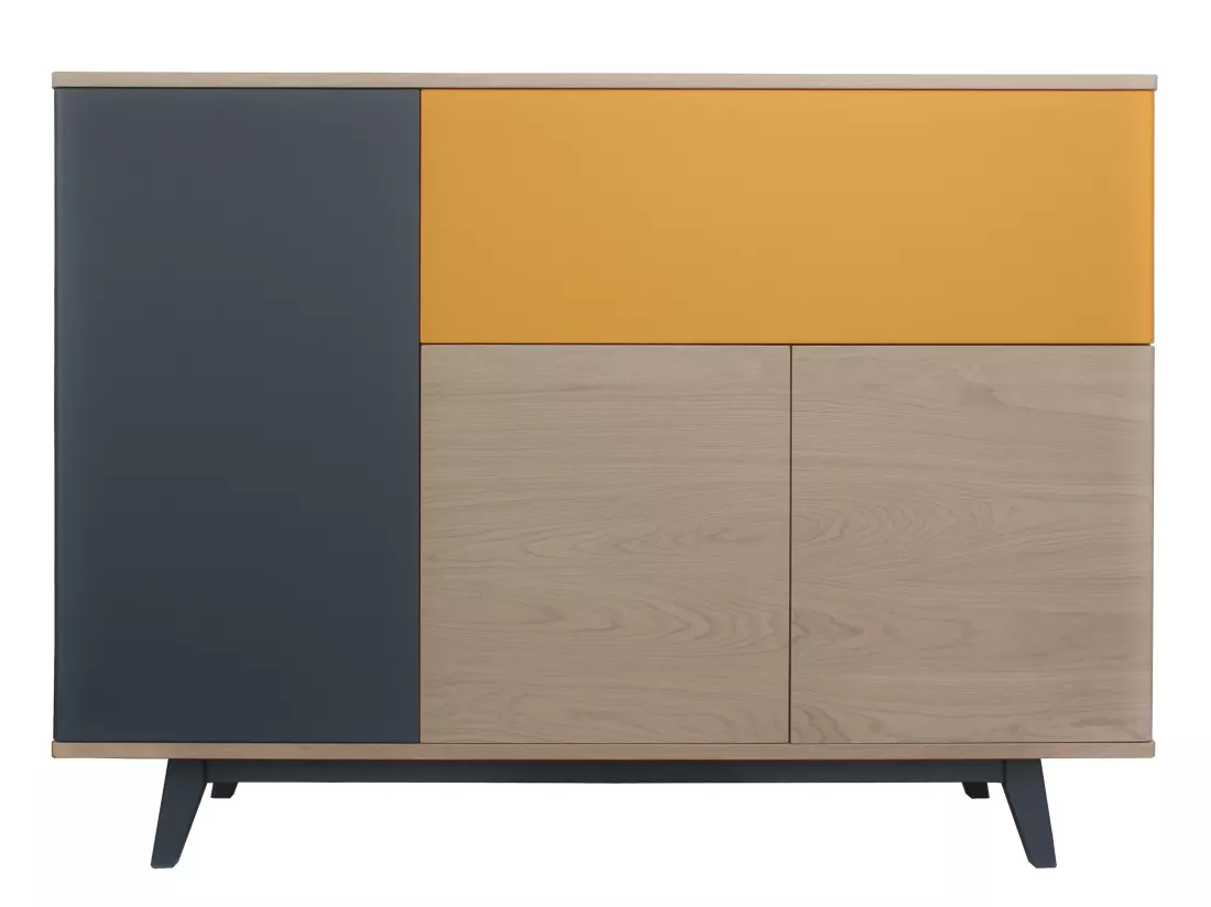 Vaisselier chêne blanchi massif et laqué, 3 portes , 1 abattant - 165L x 46P