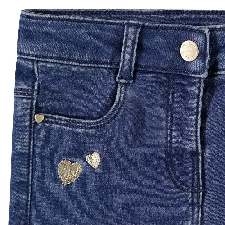 Jean slim broderie coeurs pour bébé fille - Bleu moyen