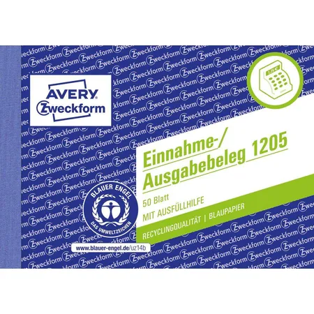 Avery Zweckform 1205 Einnahme-/Ausgabebeleg, A6 quer, Recycling-Papier, 50 Blatt