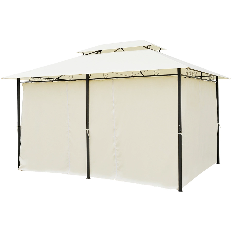 Outsunny Gartenpavillon mit Doppeldach milchweiß, schwarz