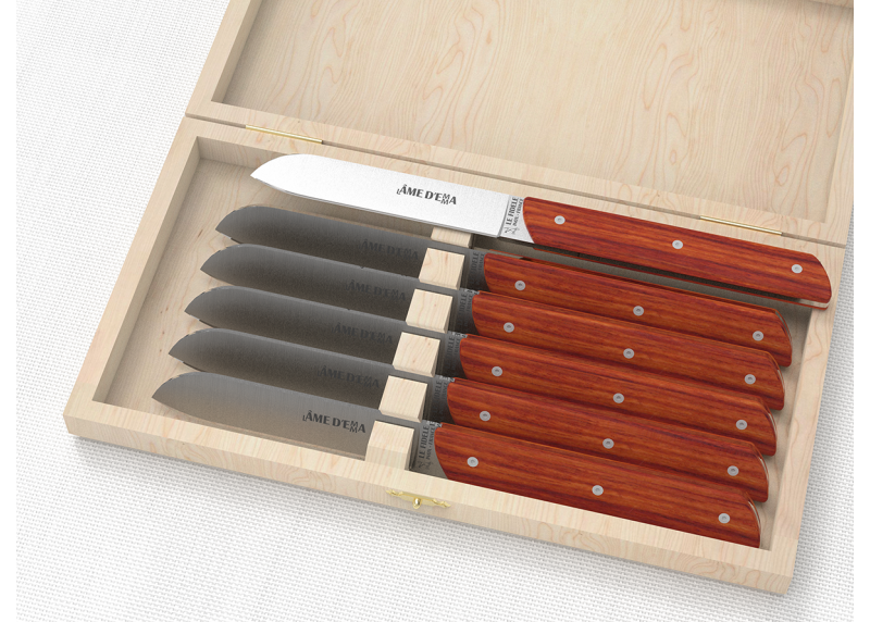 Service de 6 couteaux de table avec un manche en bois de rose et lame en acier inoxydable