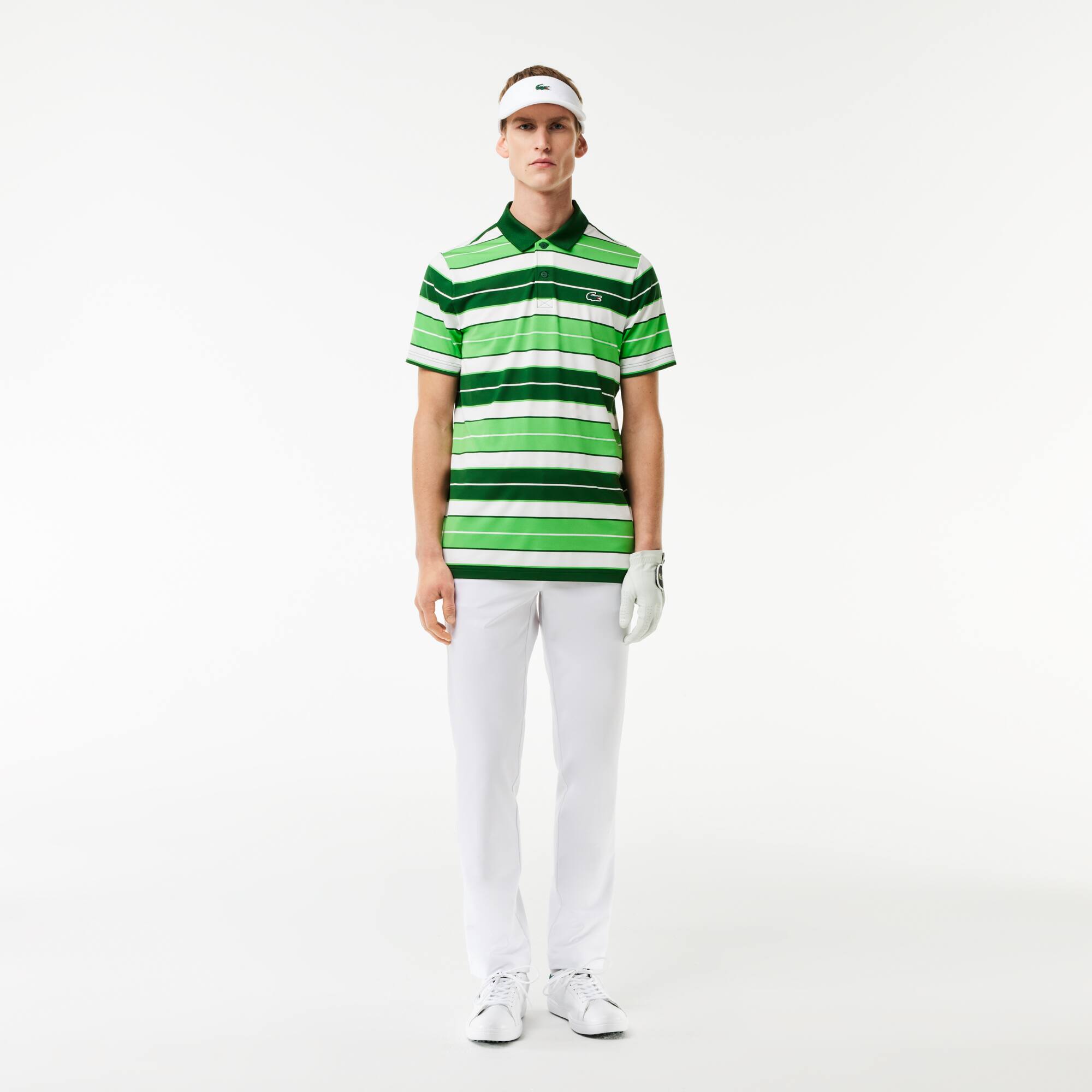 Polo Golf à rayures Ultra-Dry anti-UV Manches Courtes - Vert - Lacoste - Homme