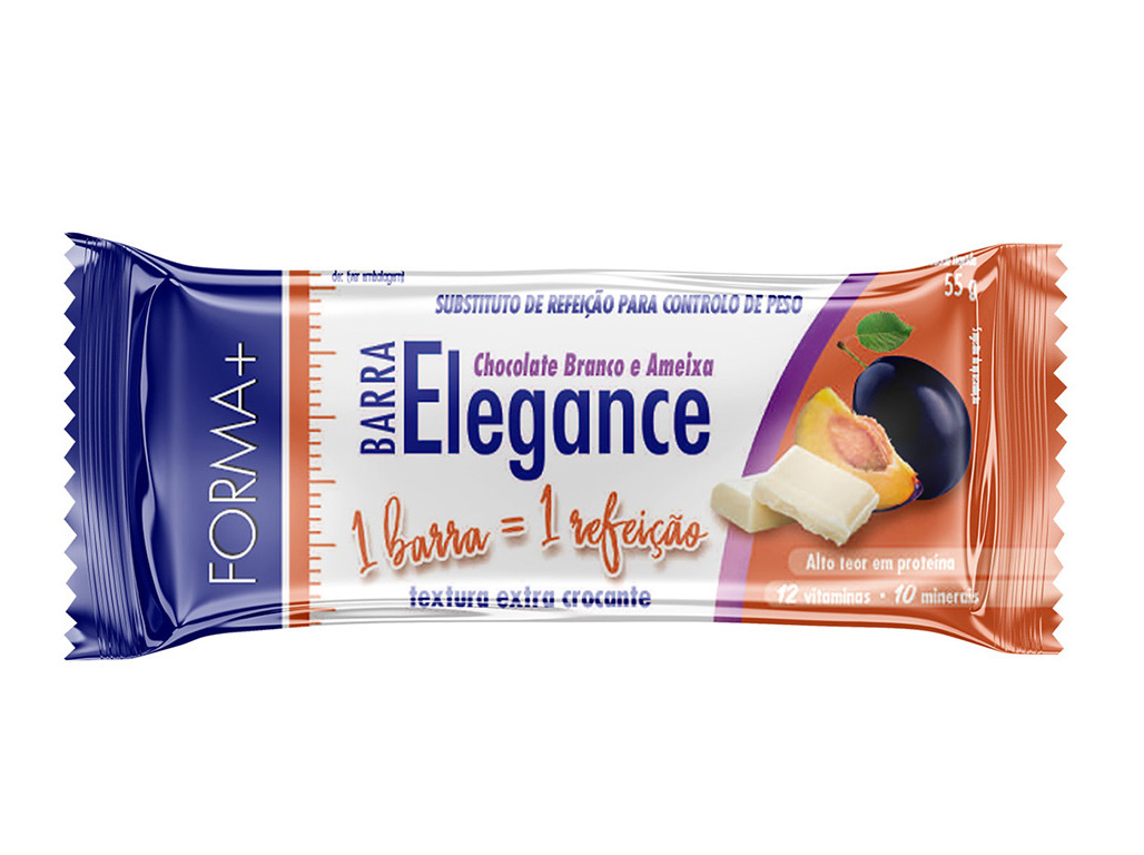 BARRA FORMA  ELEGANCE PLUS CEREAIS AMEIXA CHOCOLATE BRANCO 55G