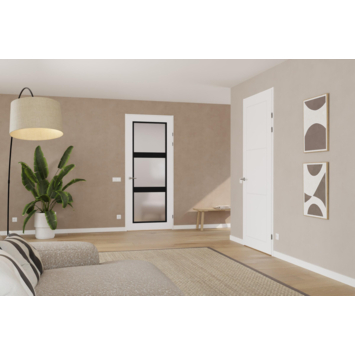 Arne & Bodil binnendeur ABB105 satijnglas - extra wit afgelakt - glaslat diep zwart