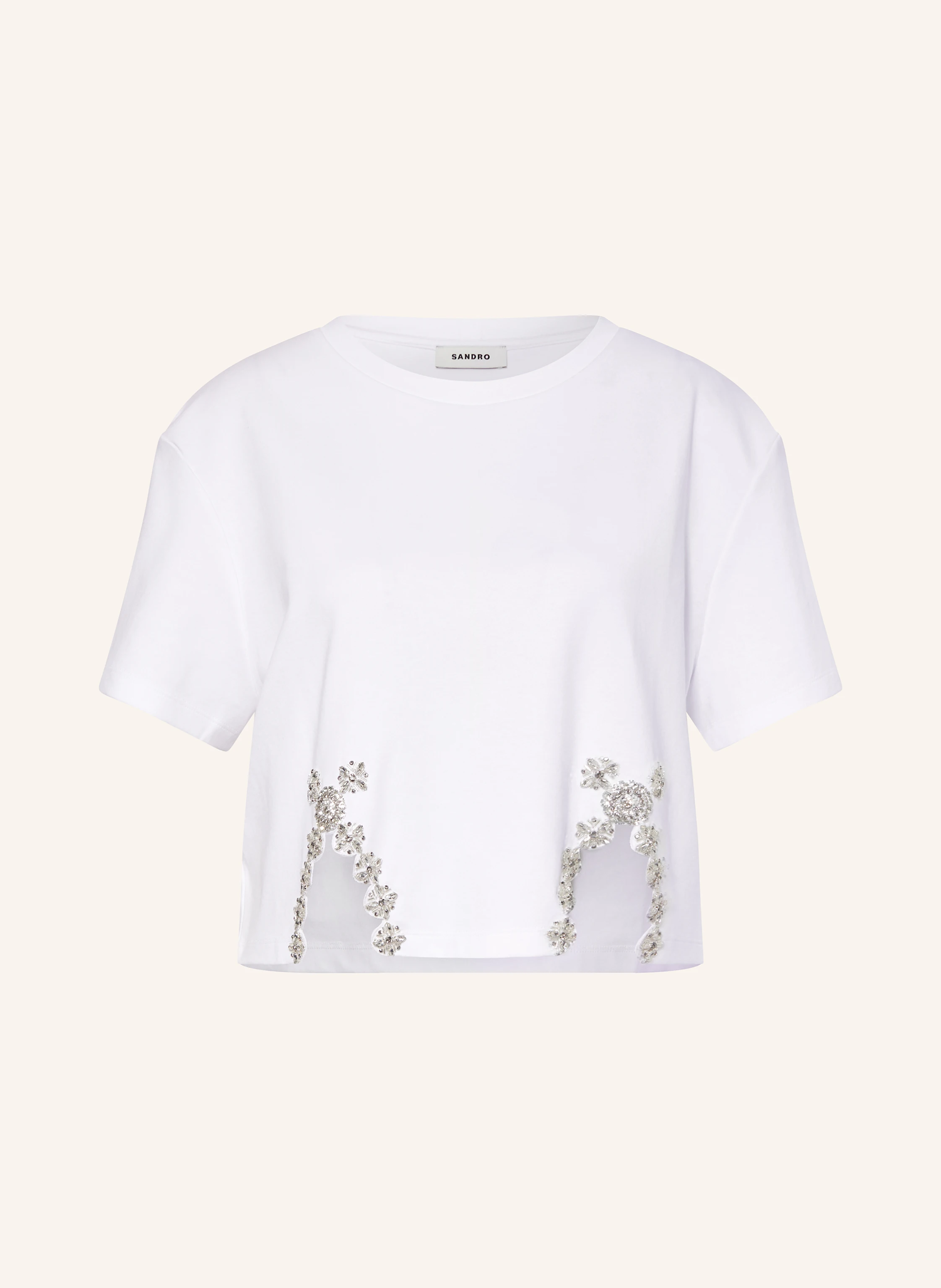 SANDRO Cropped-Shirt mit Schmucksteinen