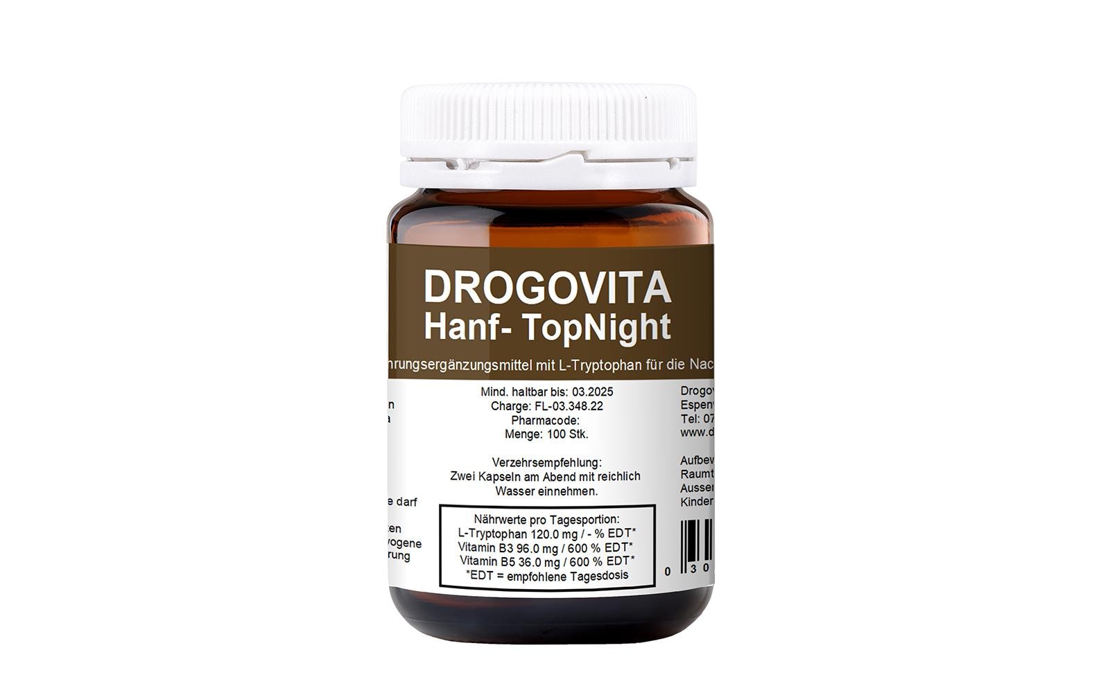 Hanf TopNight 100 KapselnVeganes Nahrungsergänzungsmittel für eine ruhige Nacht