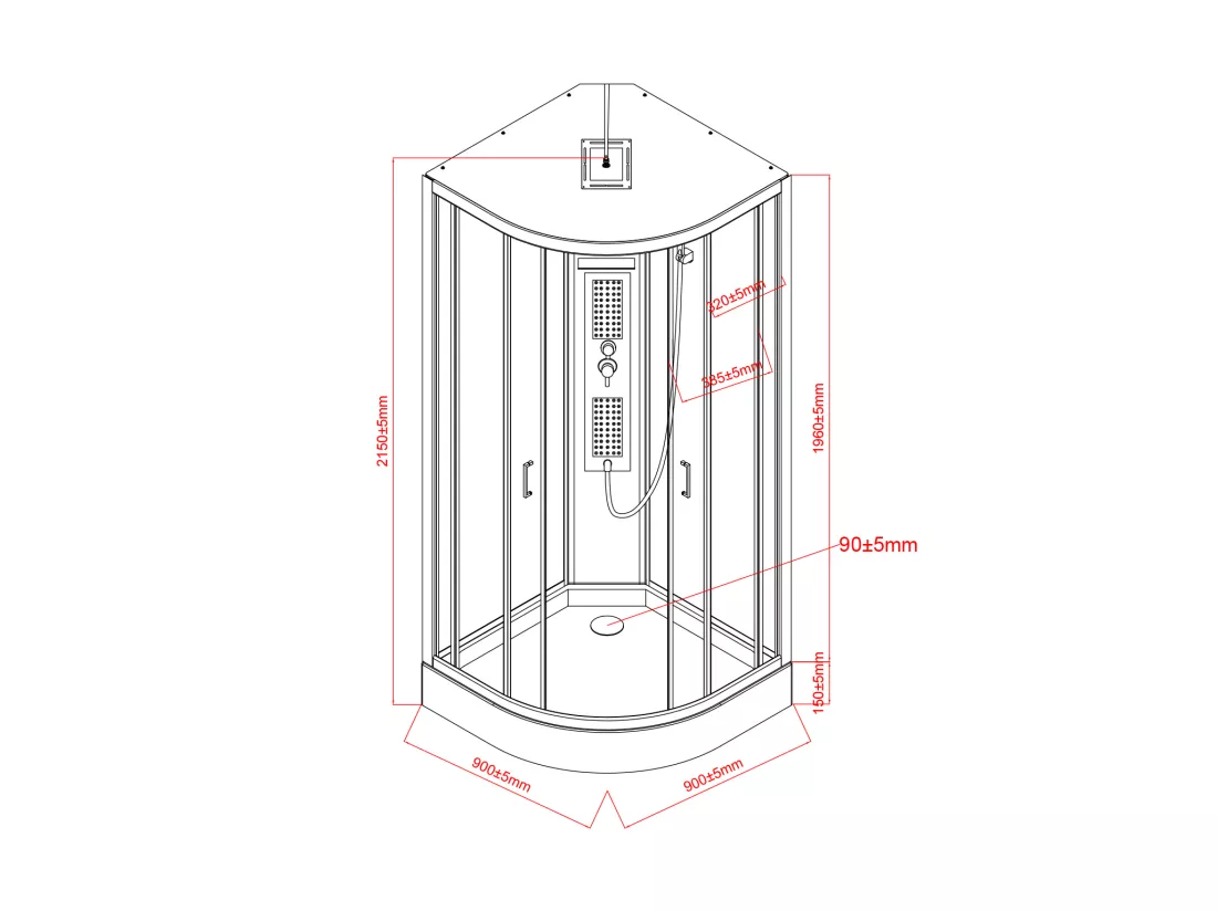 Cabine de douche hydromassante en quart de cercle - L90 x l90 x H215 cm - SOLENA