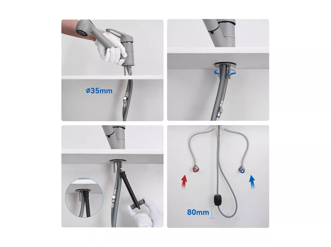 AuraLumMax Mitigeur Cuisine avec Douchette Extractible,2 Modes Jet, Robinet Cuisine Rotatif 360°,Eau Chaude/Froide,Cartouche Céramique,Gris,EU Modèle
