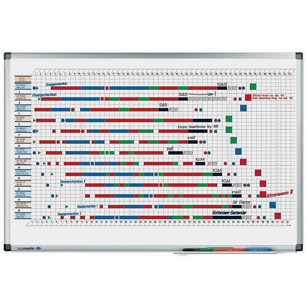 Legamaster Planificateur annuel mural magnétique PREMIUM, format 53 semaines, surface en acier laqué, cadre en aluminium anodisé, 900 x 600 mm, blanc