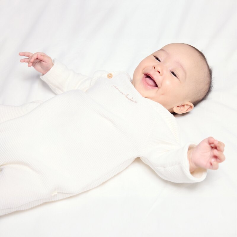 Combinaison longue maille tricot blanc bébé fille Beige