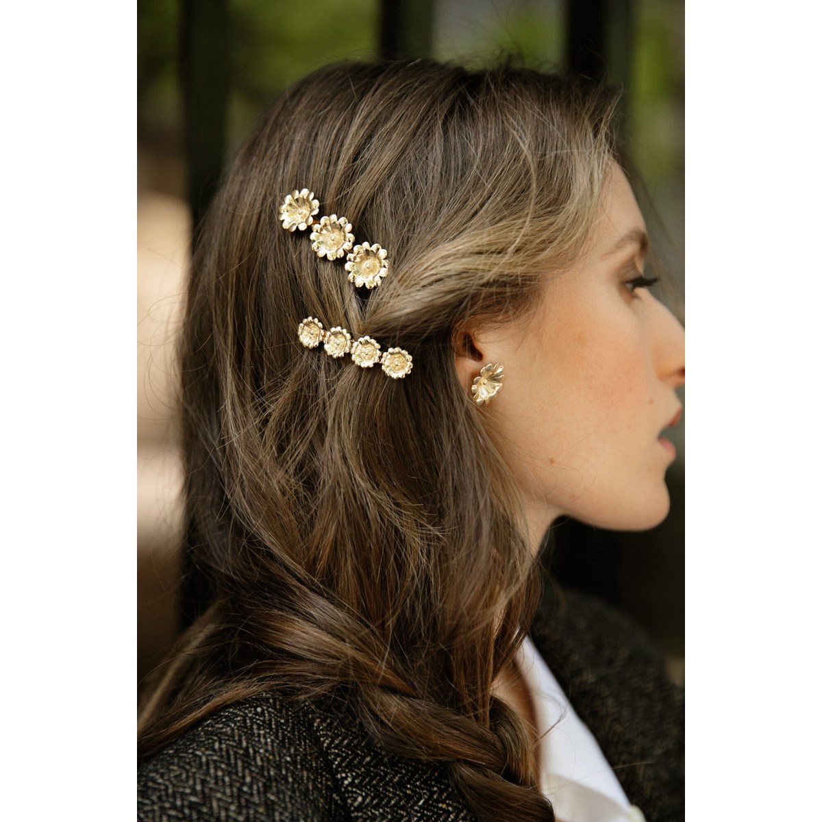 mini barrette fleur plaqué argent - THÉIA