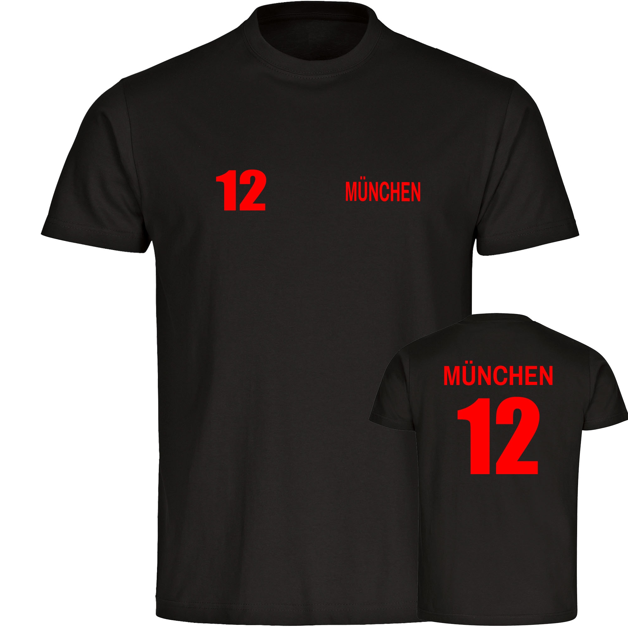 multifanshop® Kinder T-Shirt - München rot - Trikot Nummer 12 - Druck rot