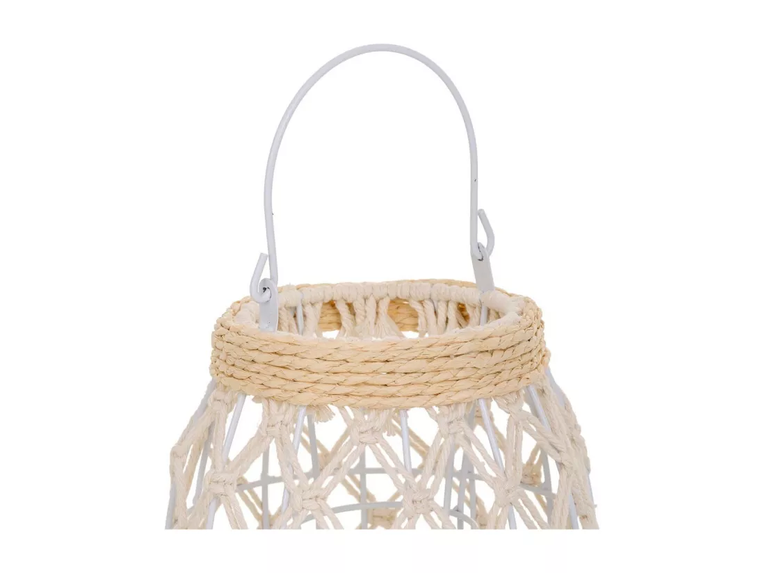 Lanterne en coton tressé et fibre naturelle blanche d13x20h