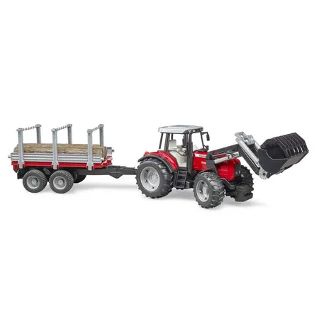 BRUDER® 2046 Massey Ferguson mit Frontlader und Holztransportanhänger und 3 Baumstämmen