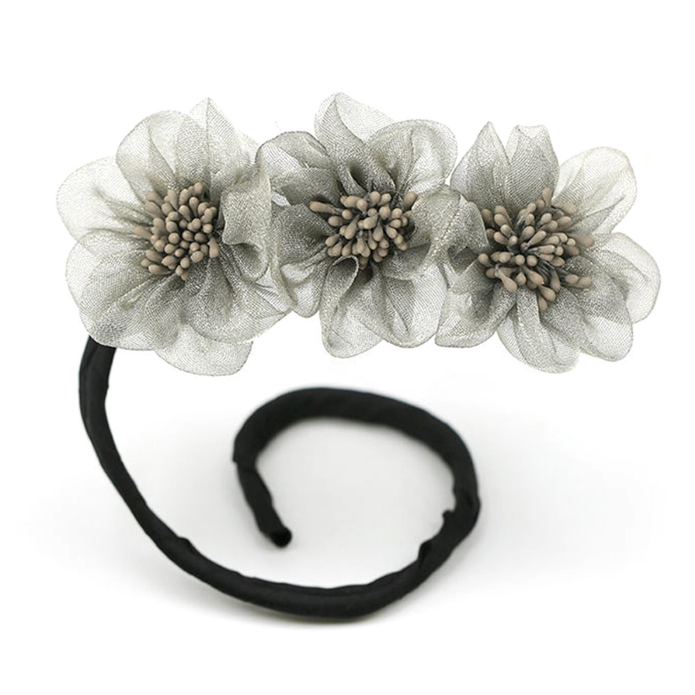 (33cm) Frisur Dutt Hilfe Styling Haargummi Bun Maker mit Blumen - Grau