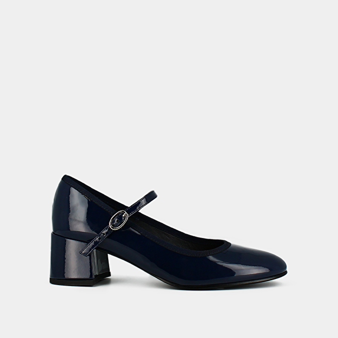 Babies à talons  en cuir verni bleu
