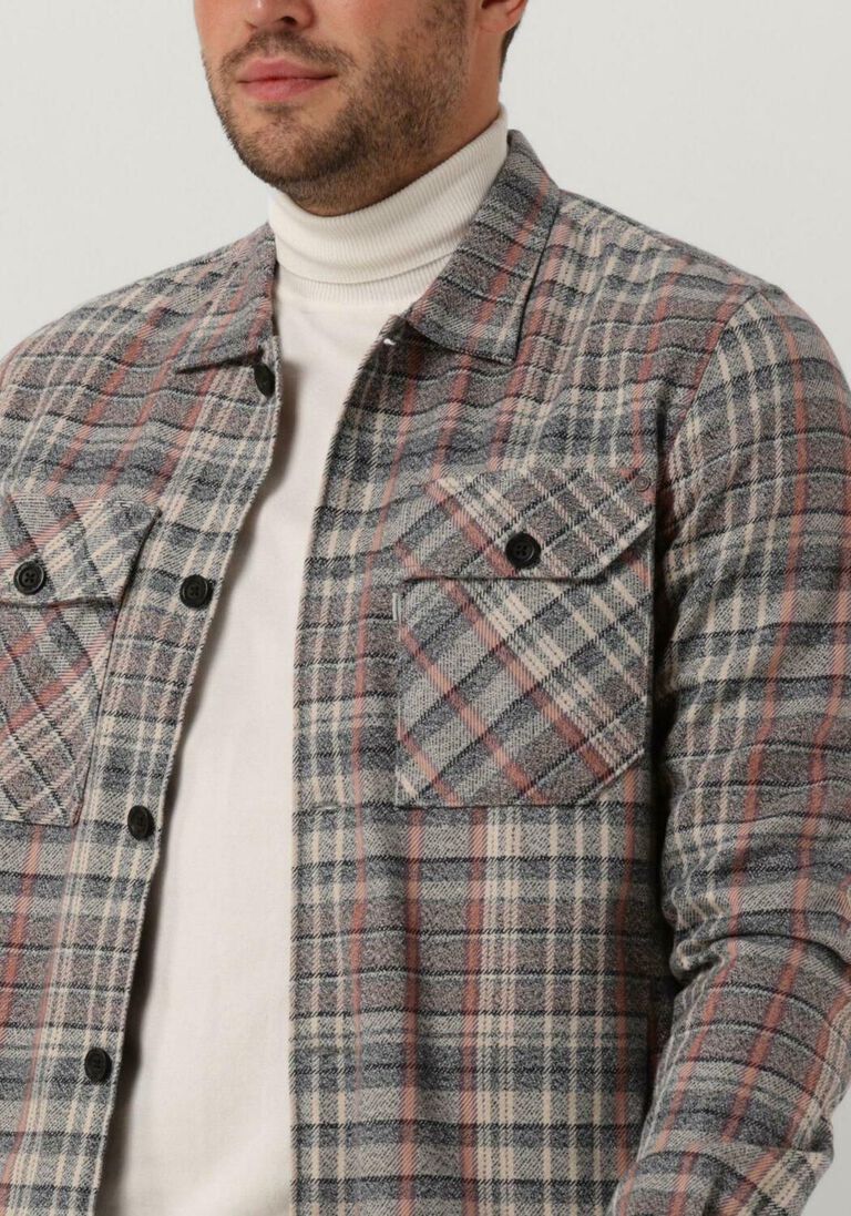 CAST IRON blauwe cast iron overshirt long sleeve shirt mouline check shirtjacket