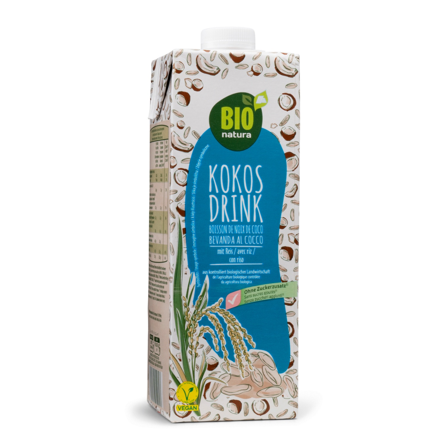 BIO NATURA BIO-Pflanzlicher Drink ungesüßt, Kokos-Reis 1 l
