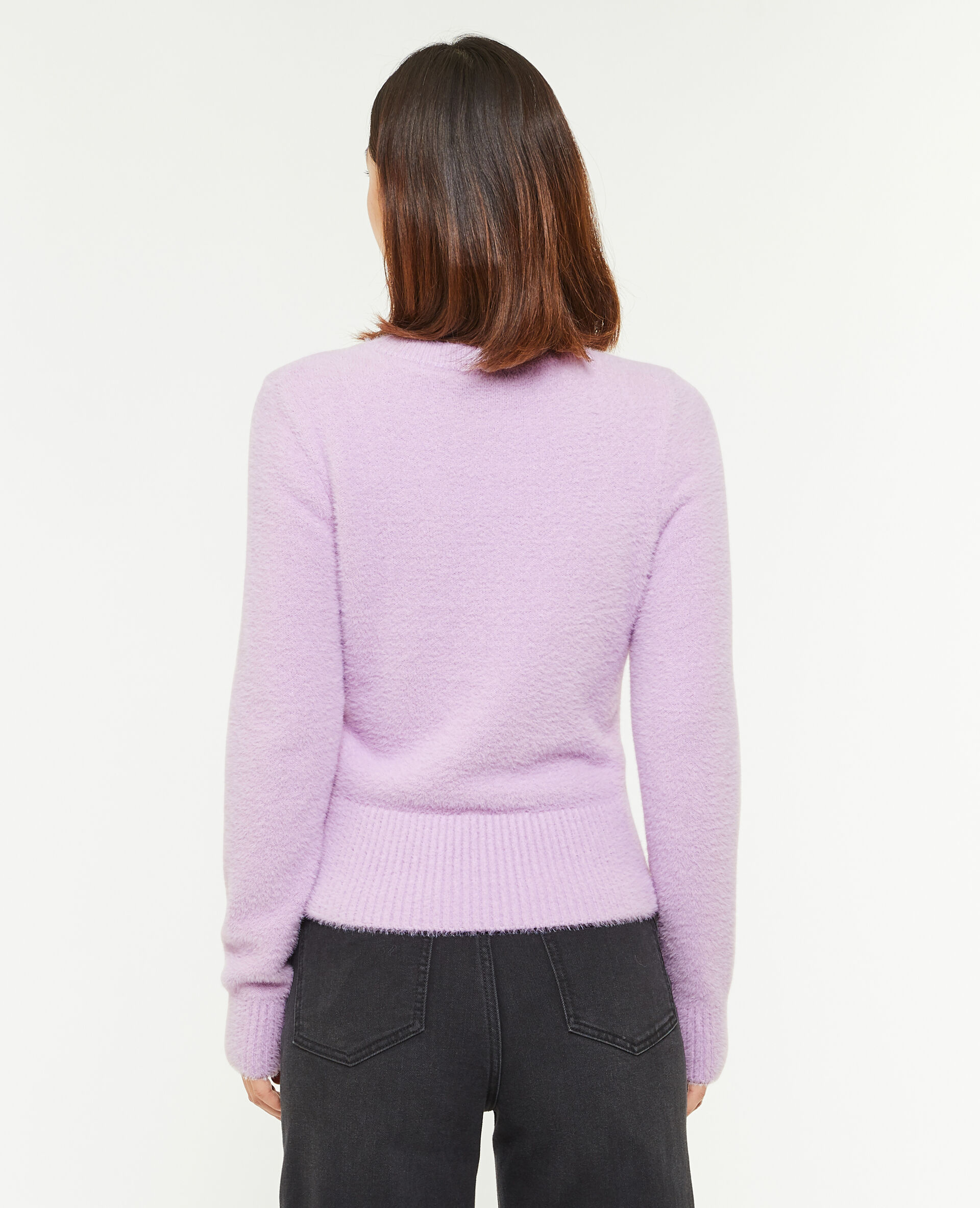 Pull en maille poilue et extensible - Lilas
