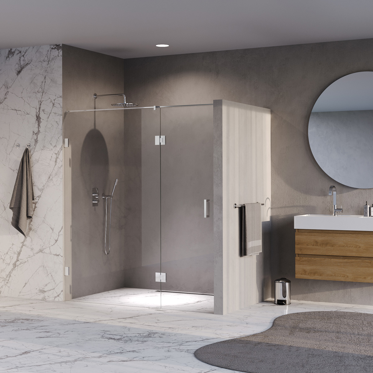 Brauer Void profielloze nisdeur 170cm met draaideur 70cm aan glas chroom