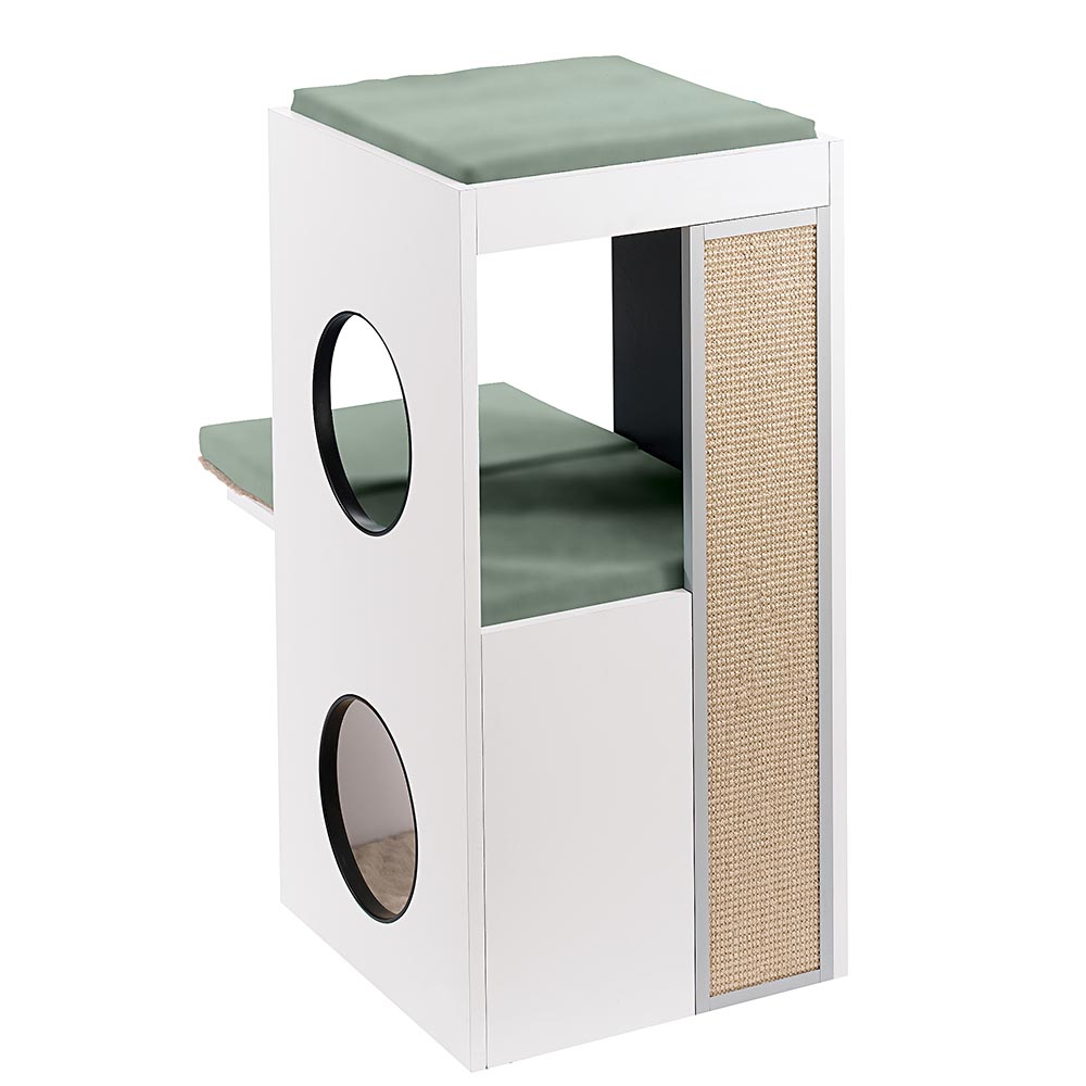 Meuble chats chat ferplast blanco bois à griffer couchage balle de jeu deux rayons
