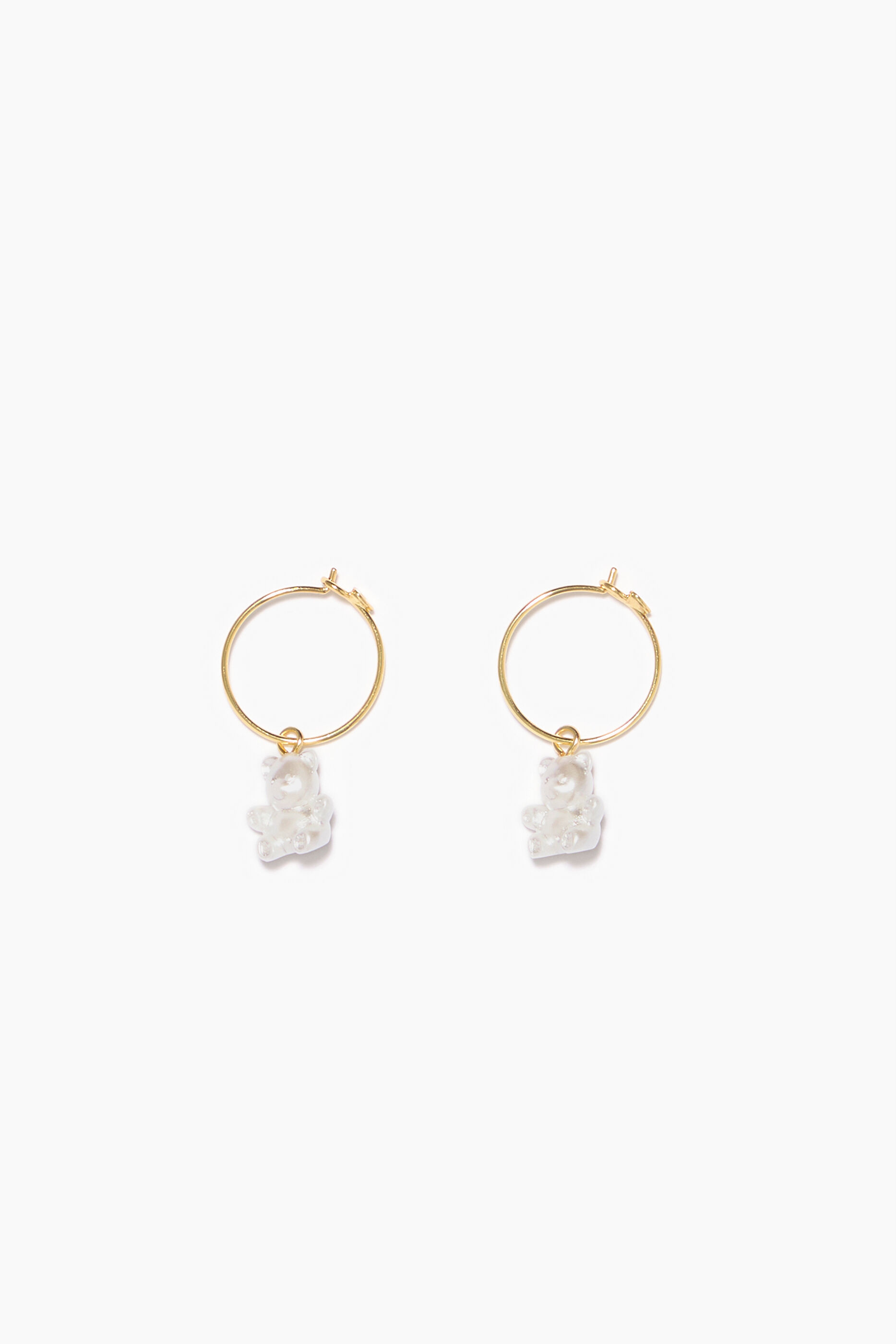 Brincos de argola em forma de urso com pérolas douradas
