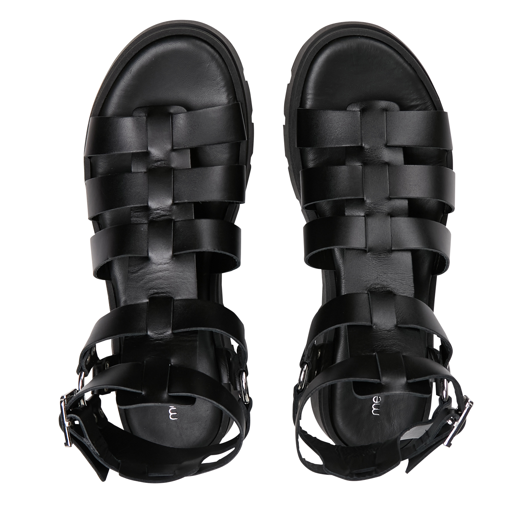EDNA - Sandales montantes crantées en cuir| Noir