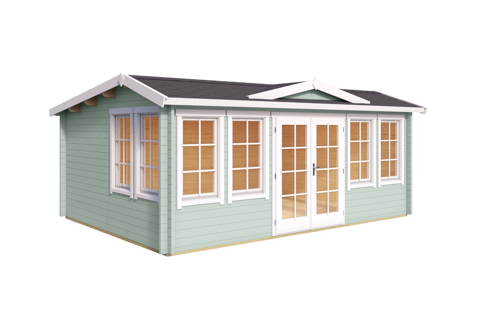 Gartenhaus BALMORAL 44 - gletschergrün - Fichte massiv - 380x239,4 cm