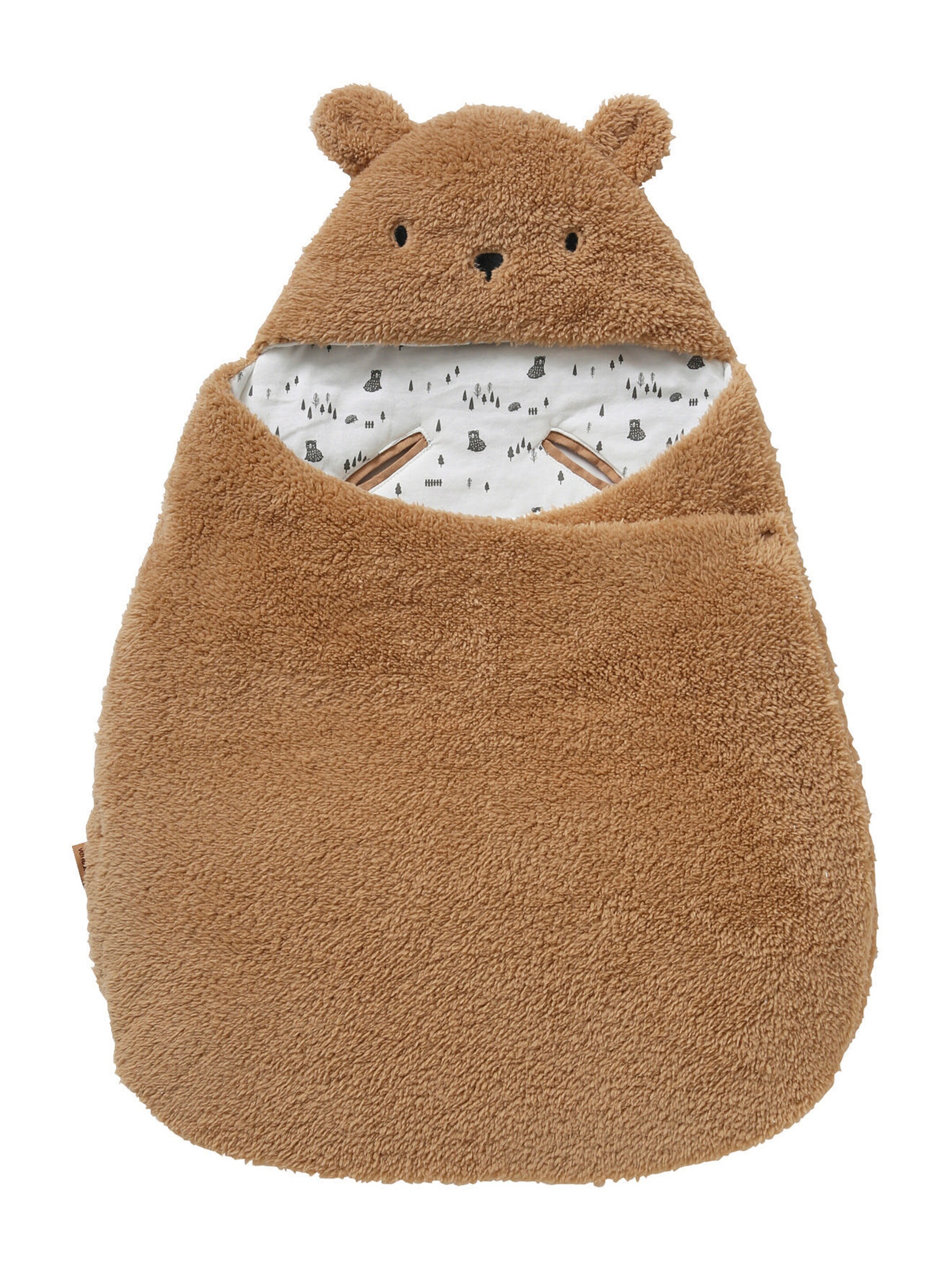 Vertbaudet 2-in-1 Baby Ausfahrsack/Wickelunterlage, Plüsch braun/bär grüner wald