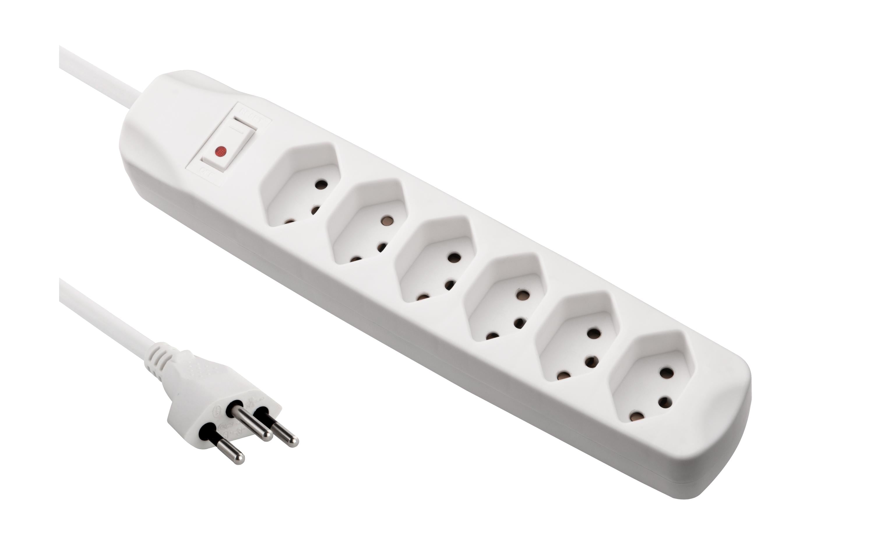 Steckdosenleiste 6x T13 mit Schalter, WeissSteckdosenleiste, Weiss