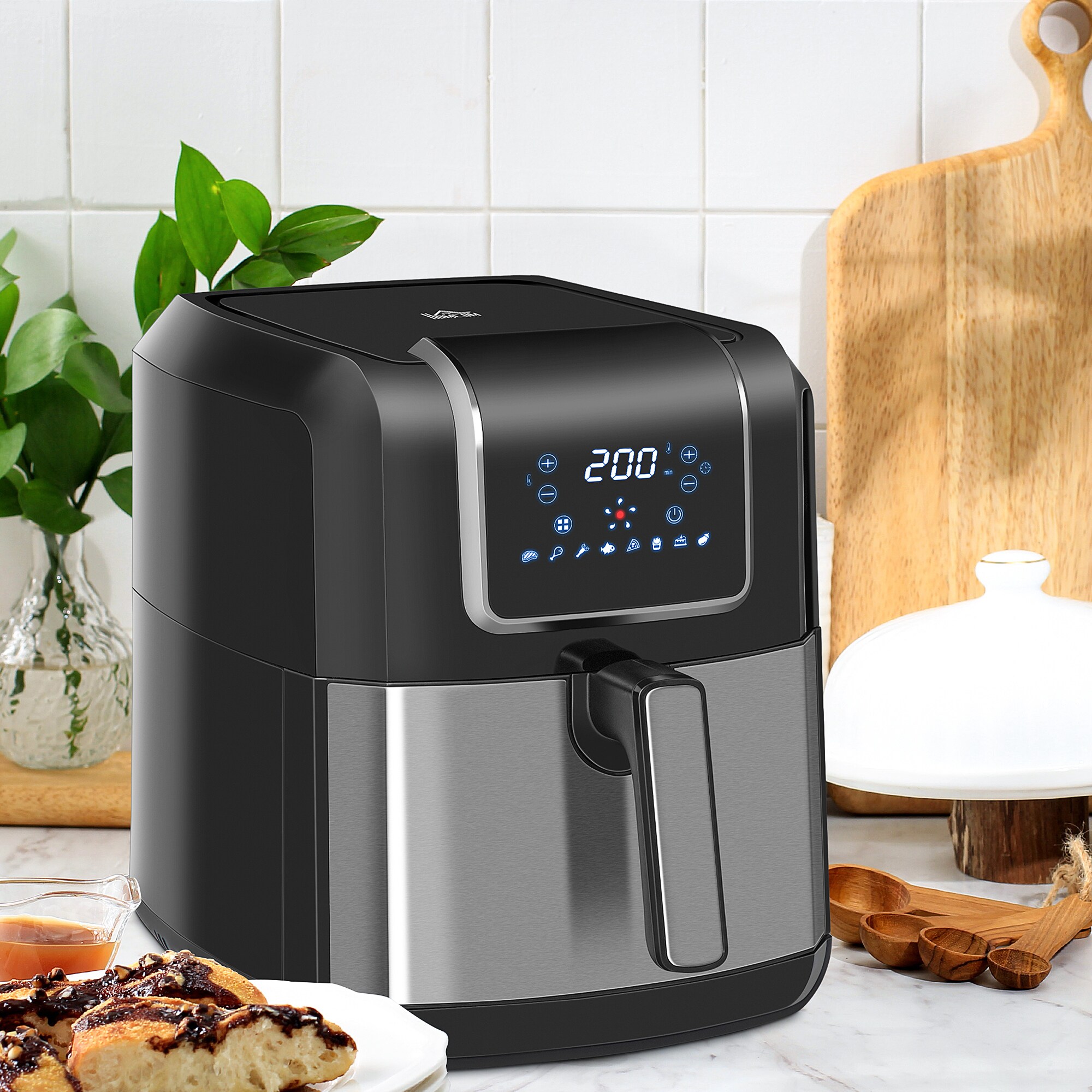 HOMCOM Heißluftfritteuse mit Überhitzungsschutz & mit LED-Anzeige schwarz 36,5L x 29B x 33,8H cm