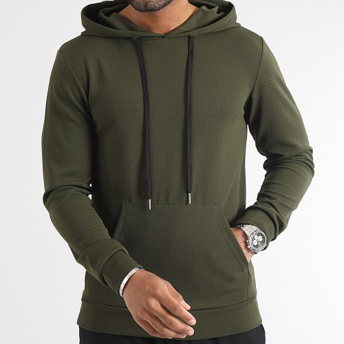 Sweat Capuche Texturé Waffle 0612 Vert Kaki