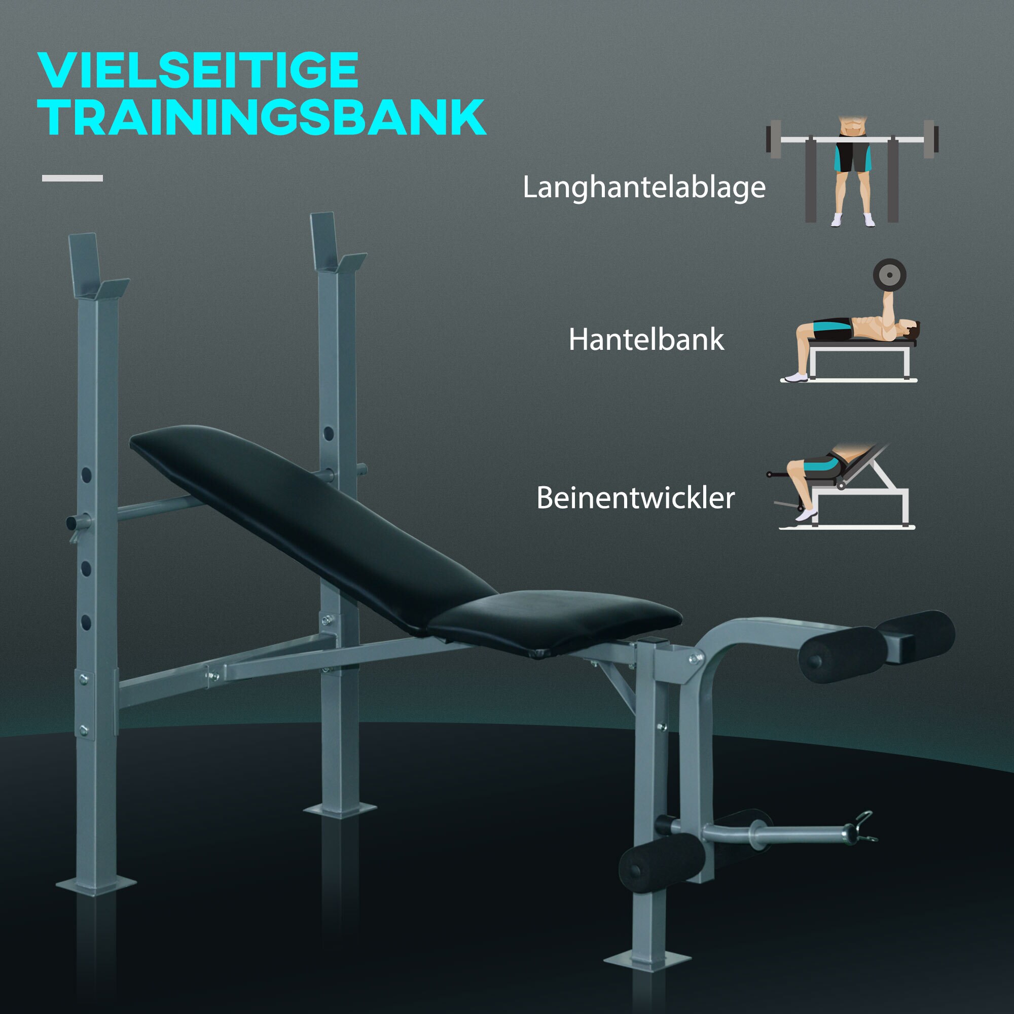 HOMCOM Multifunktionale Schrägbank schwarz 165 x 68 x 114 cm (LxBxH)