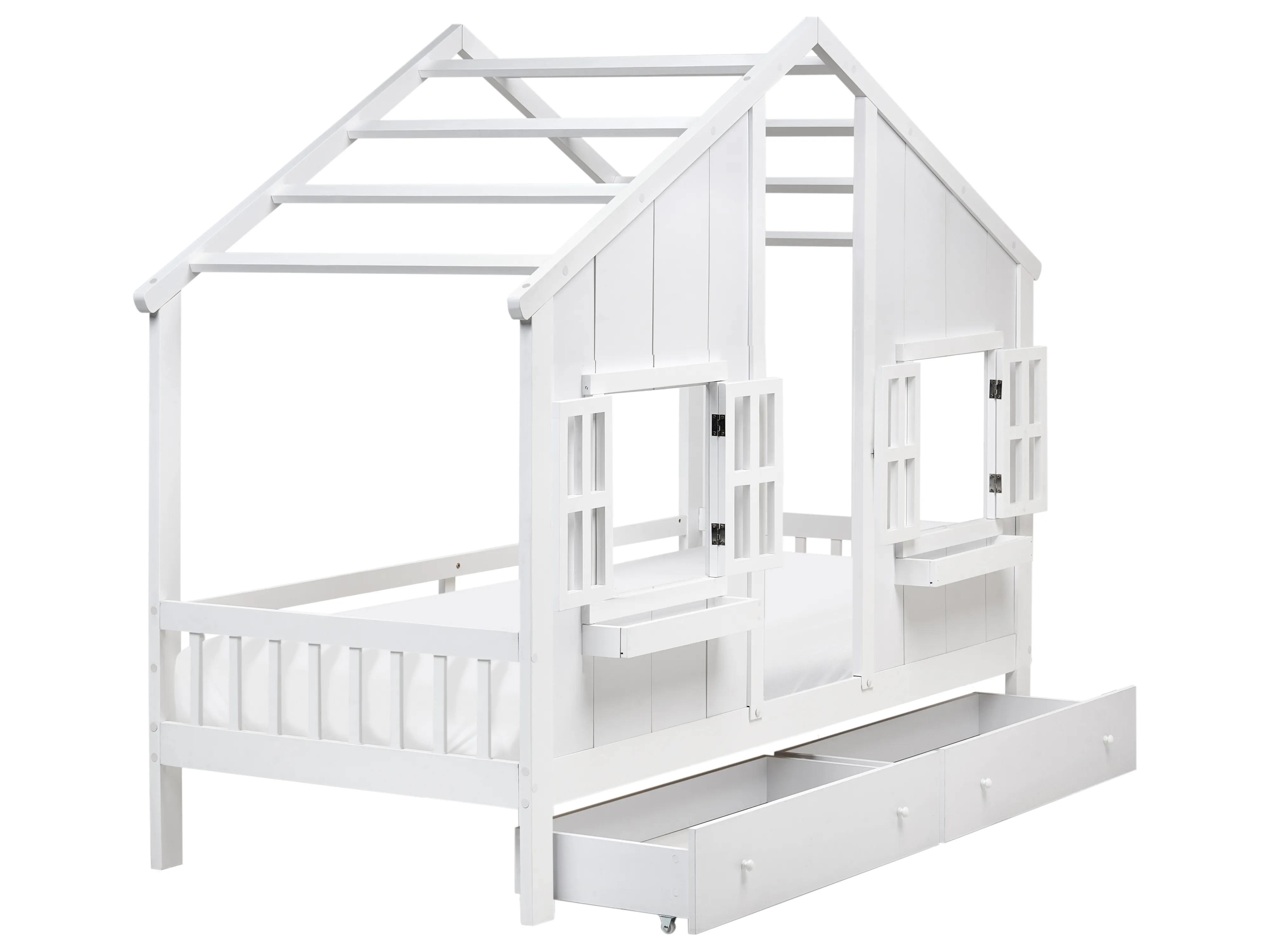 Kinderbed met laden Huis Dennenhout TRAPPES 90 x 200 cm Wit