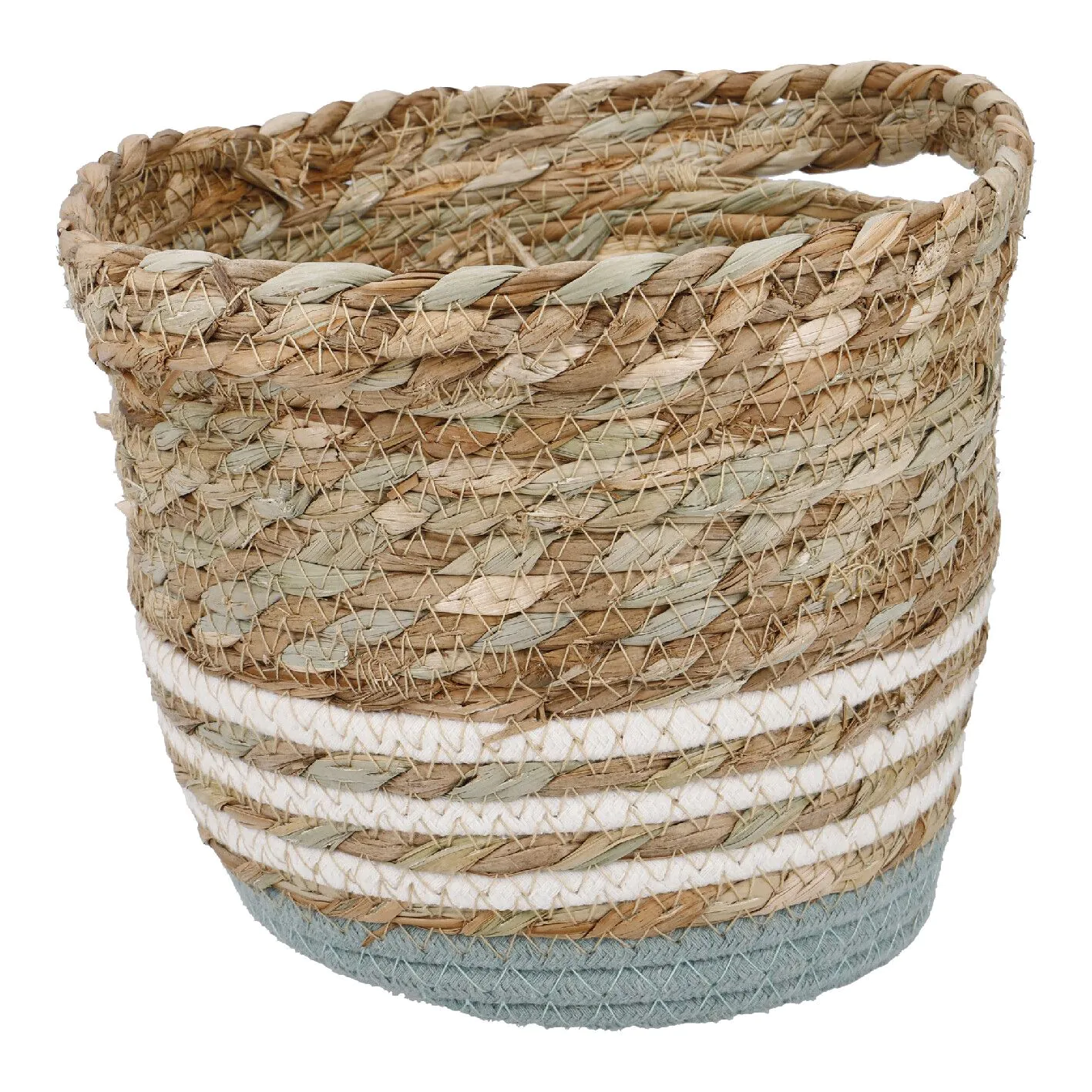 Korb Streifen mit Henkel, grün/weiß, 23 x 20 cm
