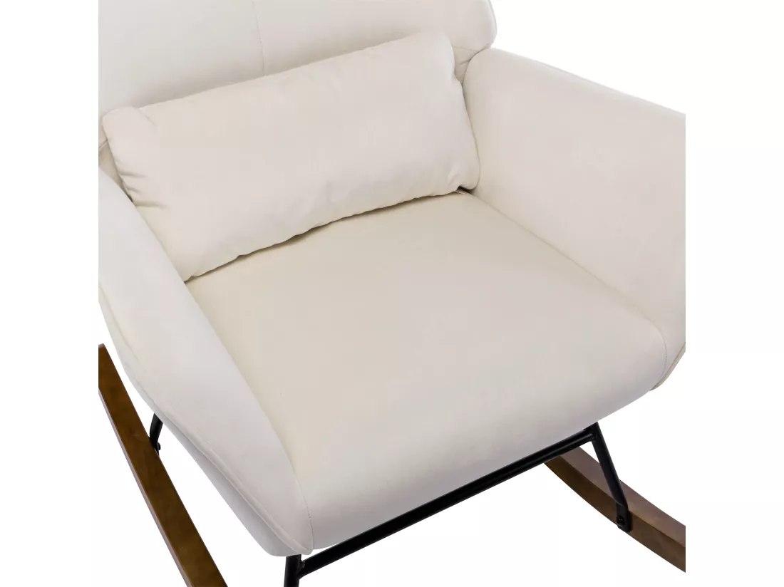 Fauteuil à Bascule en Velours Rembourré avec Support Lombaire, Fauteuil Allaitement à Bascule pour Salon, Chambre d'enfant, Beige